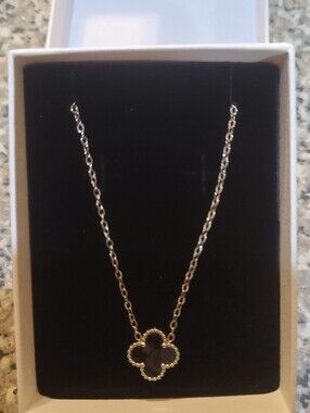 Stainless Steel Clover Pendant Necklace in Black